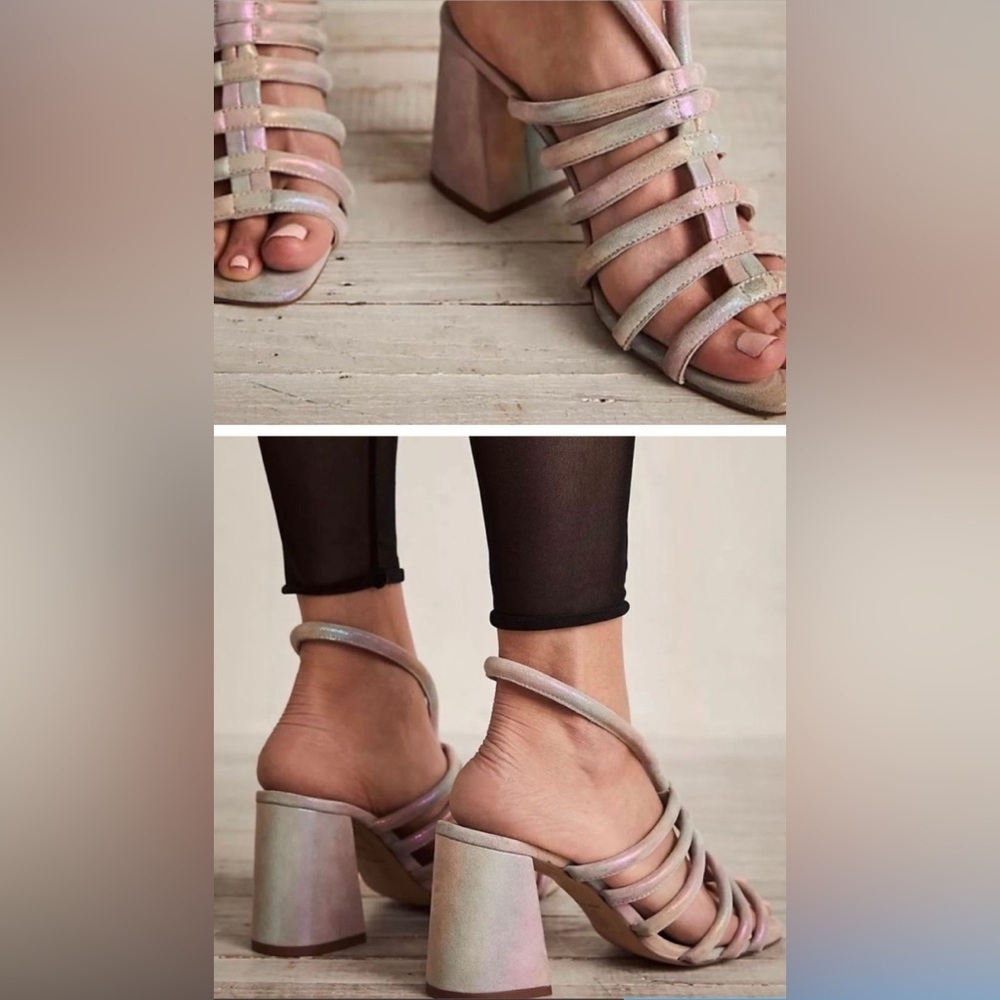 Free People Colette Cinched Heel Rainbow Metallic Size 37 - Picture 3 of 13